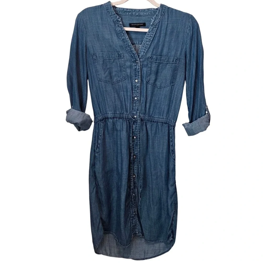 Banana Republic Chambray Denim Shirt Dress‎ | Button Front Long Sleeve Midi
